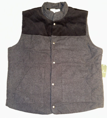 Mutual Weave Vest Black over Gray Men's Sleeveless Jacket Quilted Size XL NWT