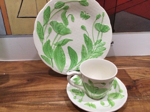 3 pc set(s) Gien France Connoisseur Deauville lunch plate 9.25' cup saucer green - Picture 2 of 23