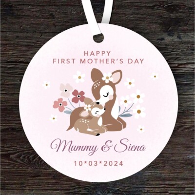 Hirsch Mama mit Baby erstes Muttertag Geschenk rund personalisiert Hängedeko