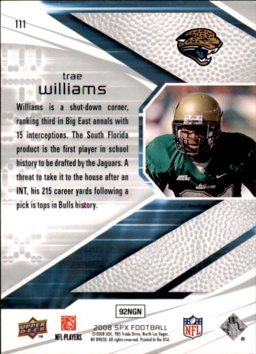 Trae Williams 2008 SPx Rookie #111 /999 Jacksonville Jaguars Upper