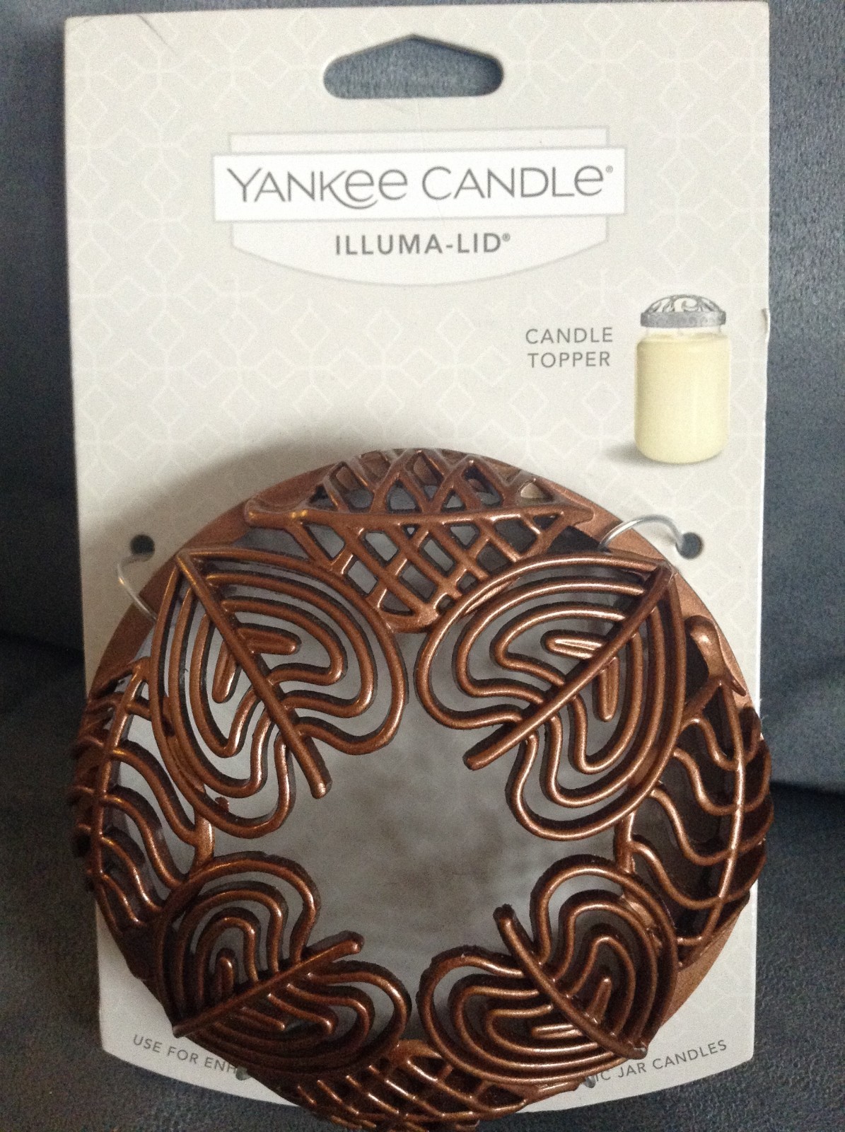 YANKEE CANDLE BRONZE HEART LEAVES ILLUMA LID FOR 14.5 OZ AND 22 OZ JAR