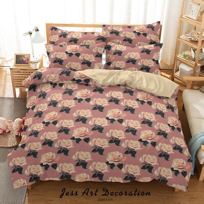 3D Rose Flora Pattern Quilt Cover Set Bedding Sets Pillowcases Queen