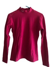 Under Armour Mock Neck Womens Large LG Base Layer Coldgear Red Top Skiing ++