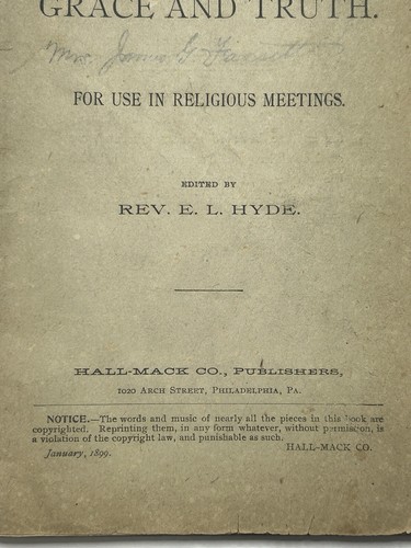 Songs Of Grace And Truth Vintage Religious Songbook 1899 Hall-Mack Co. - Picture 4 of 23