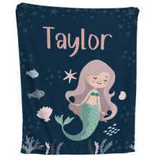Mermaid Blanket - Personalized Ocean Sea Underwater Throw Fleece, Kids Baby Gift
