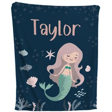 Mermaid Blanket - Personalized Ocean Sea Underwater Throw Fleece, Kids Baby Gift