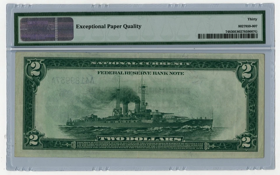 1918 $2 Boston Battleship PMG 30 EPQ Teehee Burke Willett Morss FR 748 - Image 4 of 4