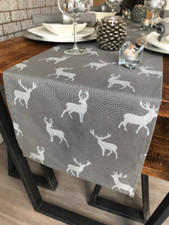 Grey & Silver Stag / Reindeer Christmas Table Runner - 3 Sizes available