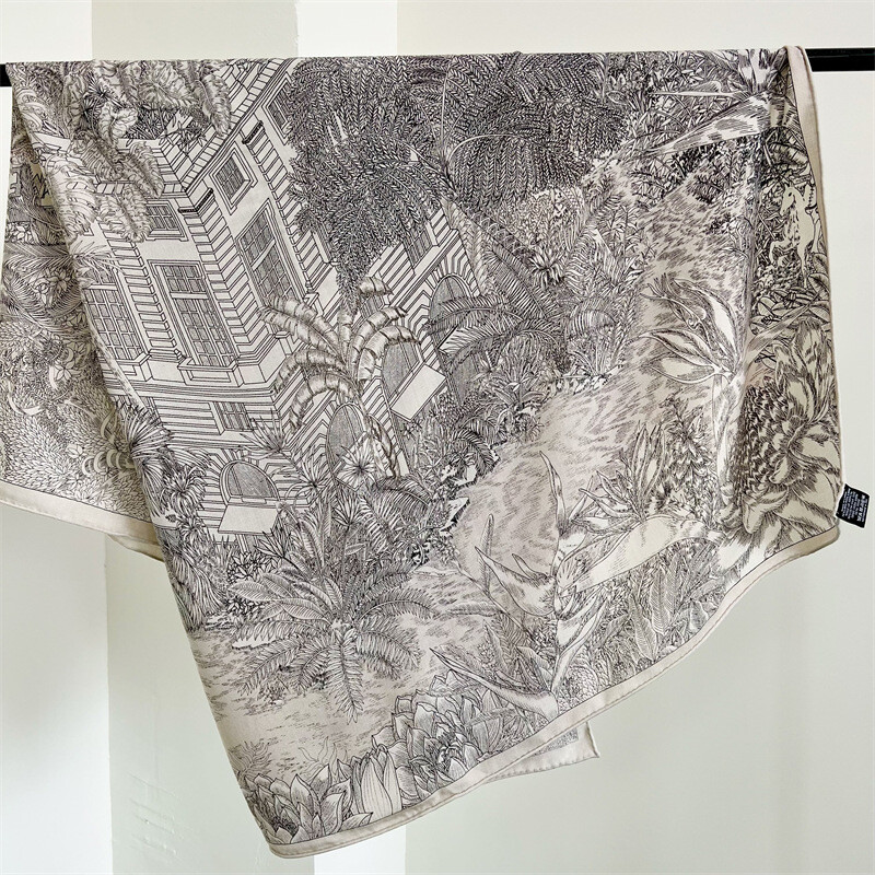 70% Cashmere 30% Silk Floral Print Square Shawl Wrap Stole 53 Inch