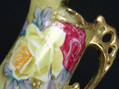 STUNNING ANTIQUE 19 c. ART NOUVEAU NIPPON GREEN MAPLE LEAF PITCHER - Picture 5 of 9