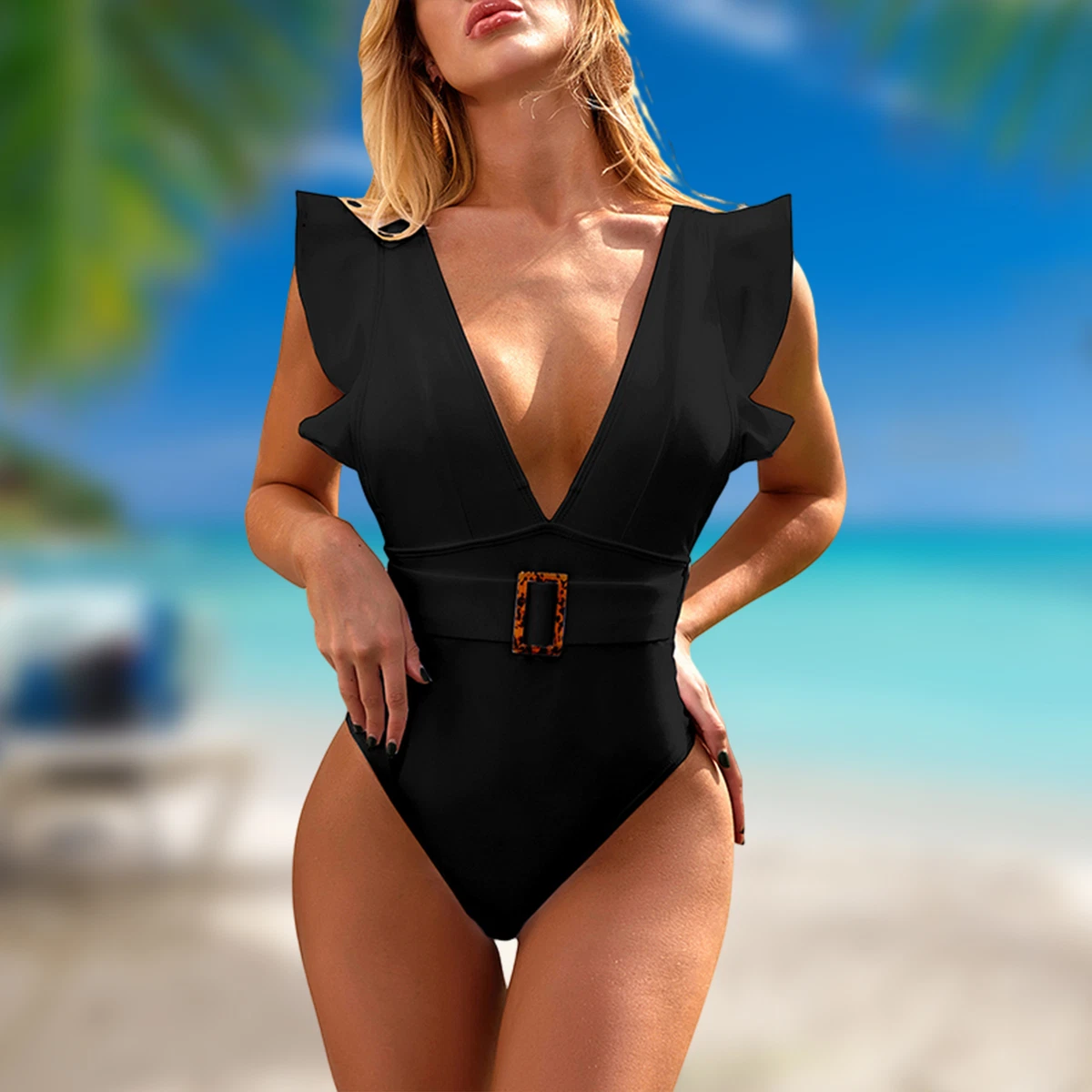 Ruffle sleeve deals bathing suit
