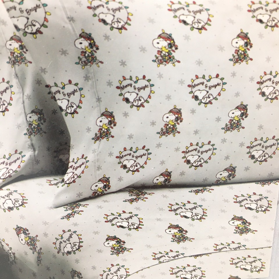 4pc Berkshire Peanuts Christmas Lights KING Sheet Set Snoopy Woodstock ...