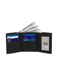 Leatherboss Genuine Leather Men's Wallet Trifold with Outside Window, Black