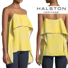 Halston Heritage Popover Floral-Print Yellow Camisole Sleeveless Blouse L 