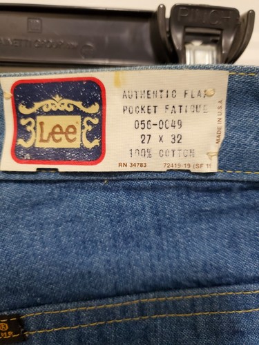 Vintage 70's Lee 27x32 Authentic Flap Pocket Fatigue Blue Jeans DEADSTOCK NEW - Picture 3 of 7