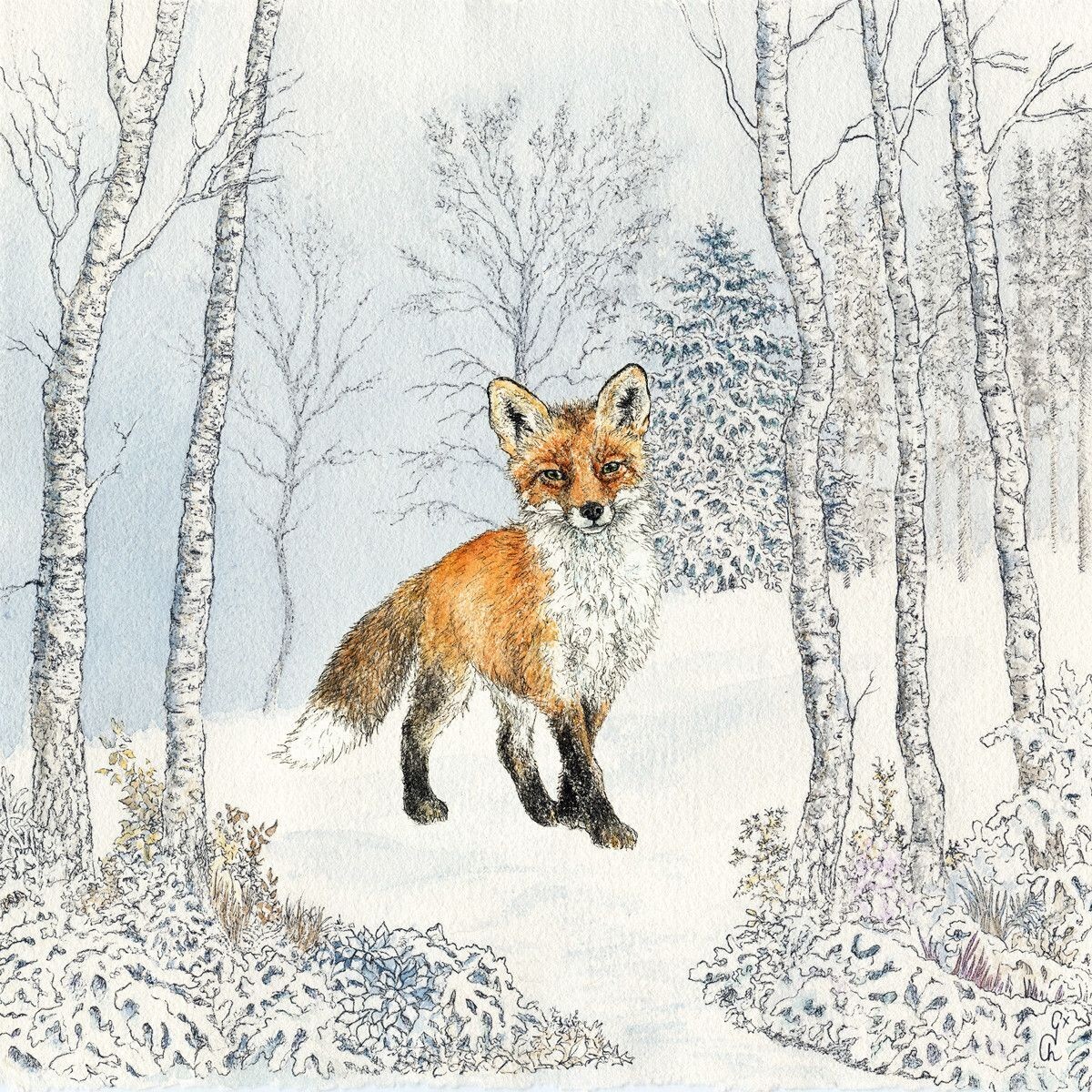 4 x Napkin/33cm/3Ply/Decoupage/Animals/Snow/Little Fox in Winter Forest