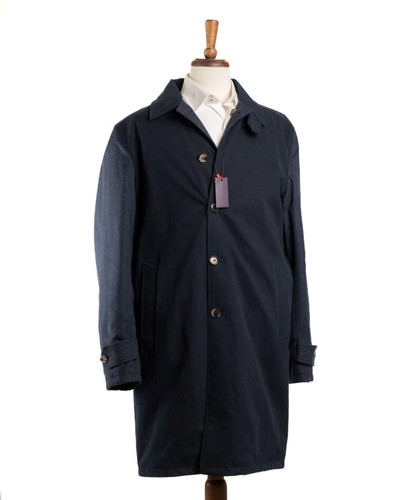 Isaia $3,250 Navy Blue Cotton Blend Reversible Slim Overcoat (54 IT) 44 US XL - Picture 2 of 12