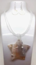 S001 Star shape white color shell Pendant seed beaded necklace earring set