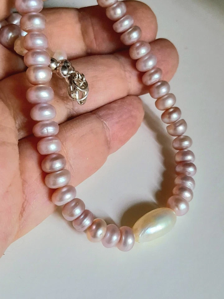 COLLANA PERLE D'ACQUA DOLCE LILLA PERLA BAROCCA BIANCA ARGENTO 925 PERLE NATURAL - Immagine 3 di 4