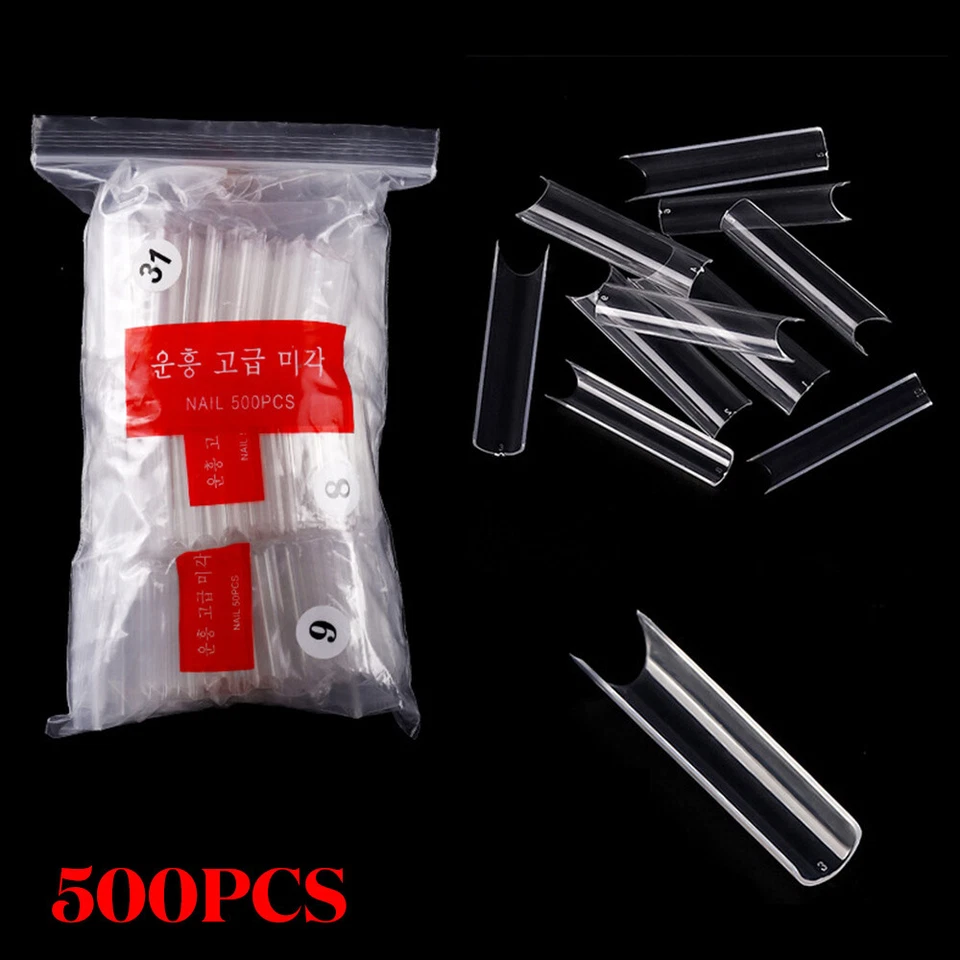 500Pcs Pre Pinched C Curve HALF COVER False Nail Tips Straight Square French Tip