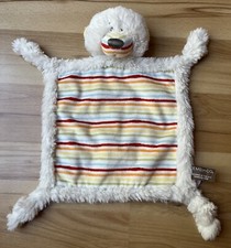 Demdaco White Teddy Bear Rainbow Stripe Lovey Plush Rattle Security Blanket