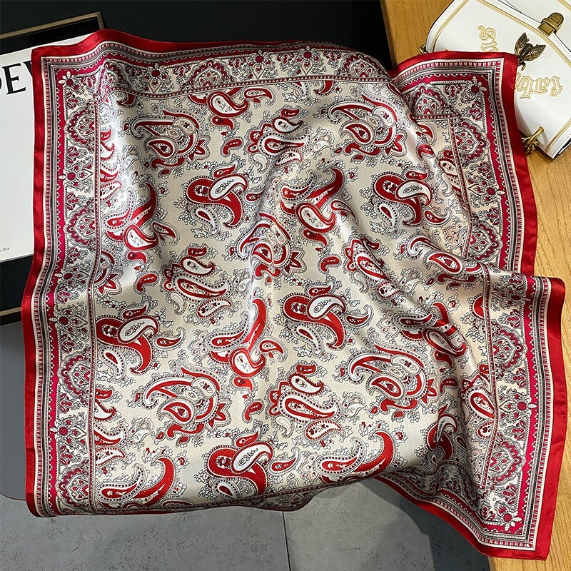 100% Pure Silk Square Scarf Women's Neckerchief Bnadana Wrap Red Paisley 68*68cm
