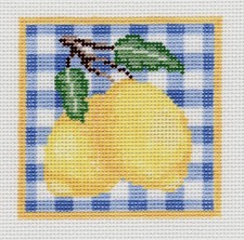 Hand painted needlepoint Lemons Square 3" 18 mesh