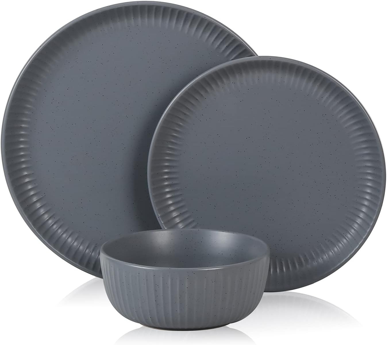 Logan 12 Pieces Stoneware Dinnerware Set,Grey....