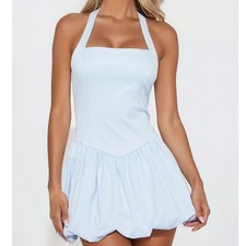 Fashion Nova Phoebe Halter Ponte Mini Dress Light Blue Size L KD20315