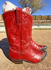 70's Boots Tony Lama Black Gold Label Womens SZ 6 Red Lizard Tip Texas FREE SHIP