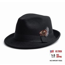 Short Brim Fedora Hats for Men  Women Felt Dress Panama Trilby Medium Black
