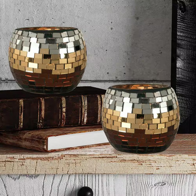 Chalet 2-Piece Multi-Colored Mosaic Candle Holder Votives