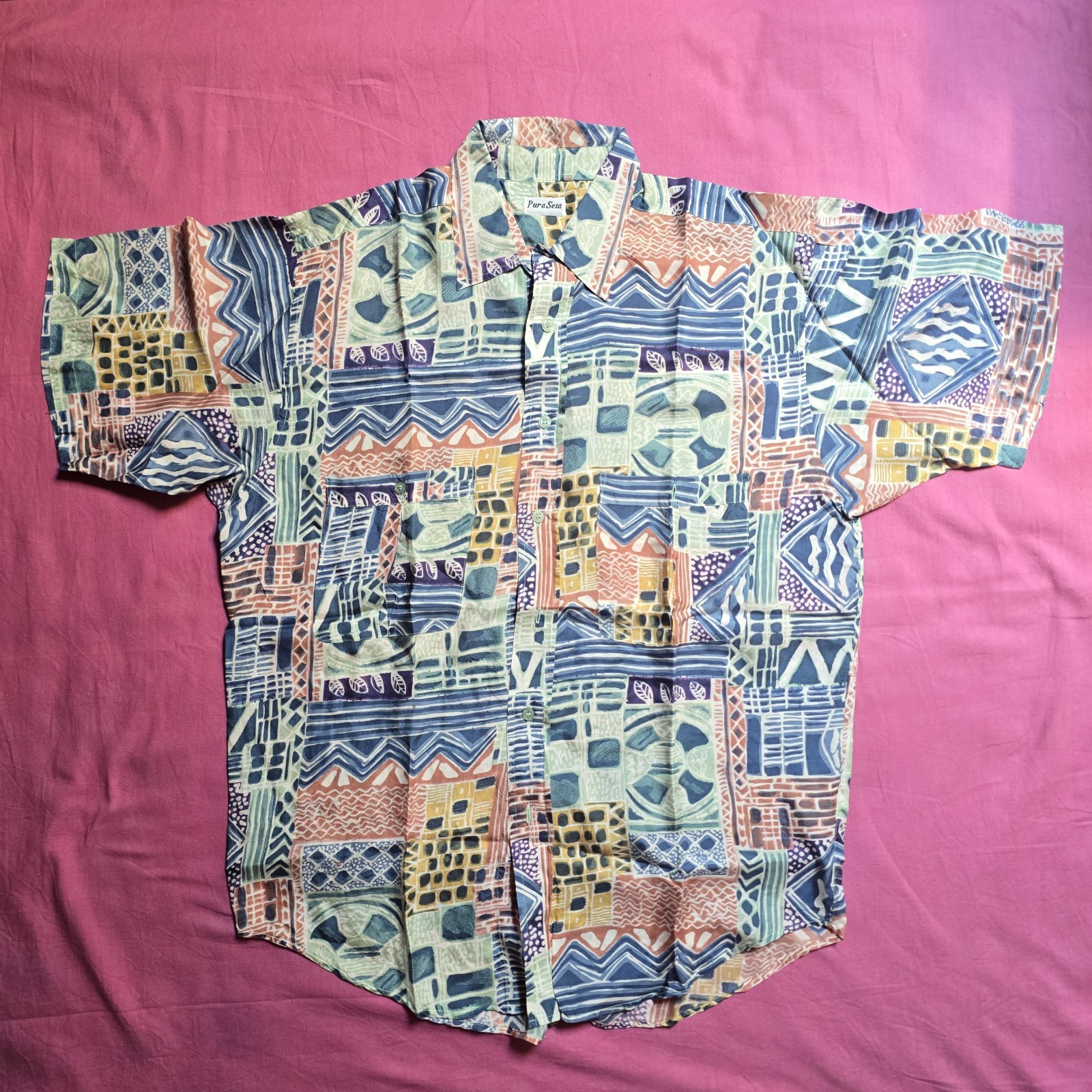 Camicia Maniche Corte Seta 100% Crazy Colors Dionigi vintage tg. M(oversize)