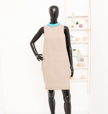 Diane Von Furstenberg Dress Beige Tweed Cocoon Silk Mix Collared Arlene US4 UK8
