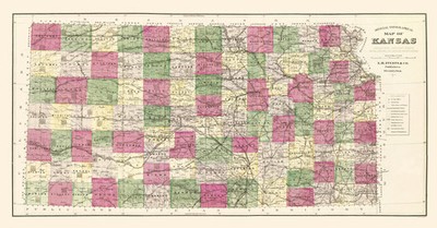 Historic State Map - Kansas - Everts 1887 - Vintage Wall Art