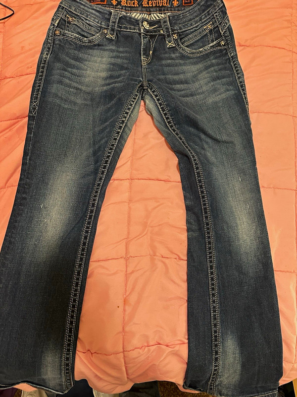 Rock Revival Women’s Bootcut Blue Denim Jeans Medium Wash Embroidered