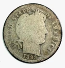 1893 BARBER LIBERTY HEAD DIME / 90% SILVER US COIN - CIRCULATED - NO MINT MARK