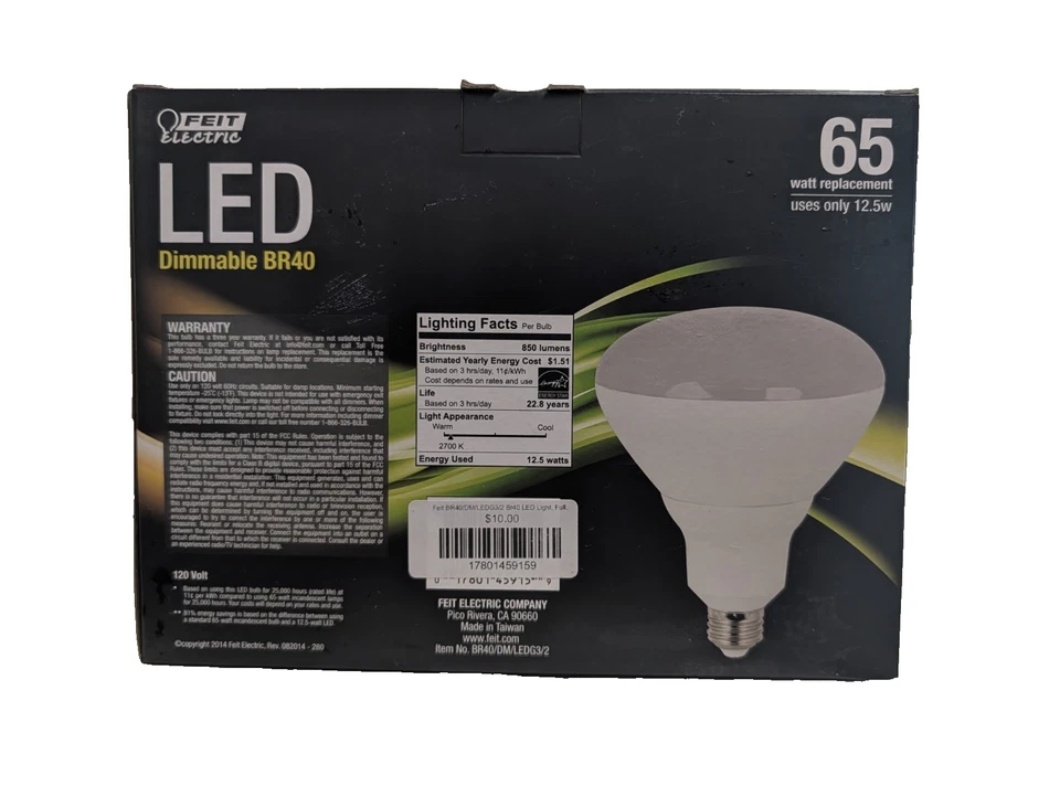 (2 Bulbs) FEIT BR40 LED DIMMABLE BULBS, REPLACES 65W, USES 12.5W, ENERGY STAR - Image 3 of 3