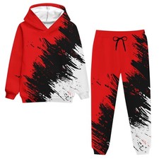 Boys Sweat Suit Size 5-6 Jogger Set Funny Black White Red Tracksuit Hoodie Sw...