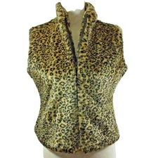 Womens Leopard Print Faux Fur Vest Size Small Animal Print Sleeveless Zip Up