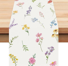 Spring Floral Leaves Table Runner 13X72 Inch Colorful Wildflowers Seasonal Summe