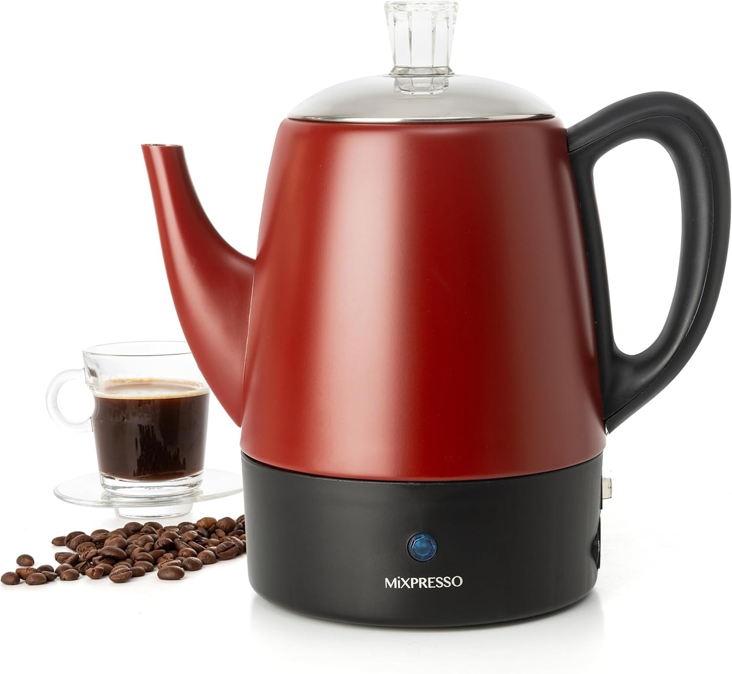 Red Small Percolator Coffee Pot Electric 4 Cup Stainless Steel Coffee Maker