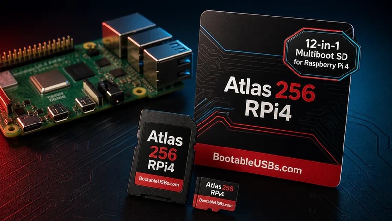 Atlas 256 RPi4 12-in-1 Raspberry Pi 4 Multiboot microSD Card 256GB