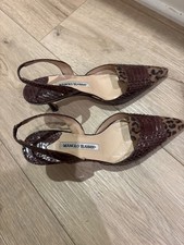 Authentic Manolo Blahnik Plotesti Slingback Heels Brown Leopard Print Womens 6