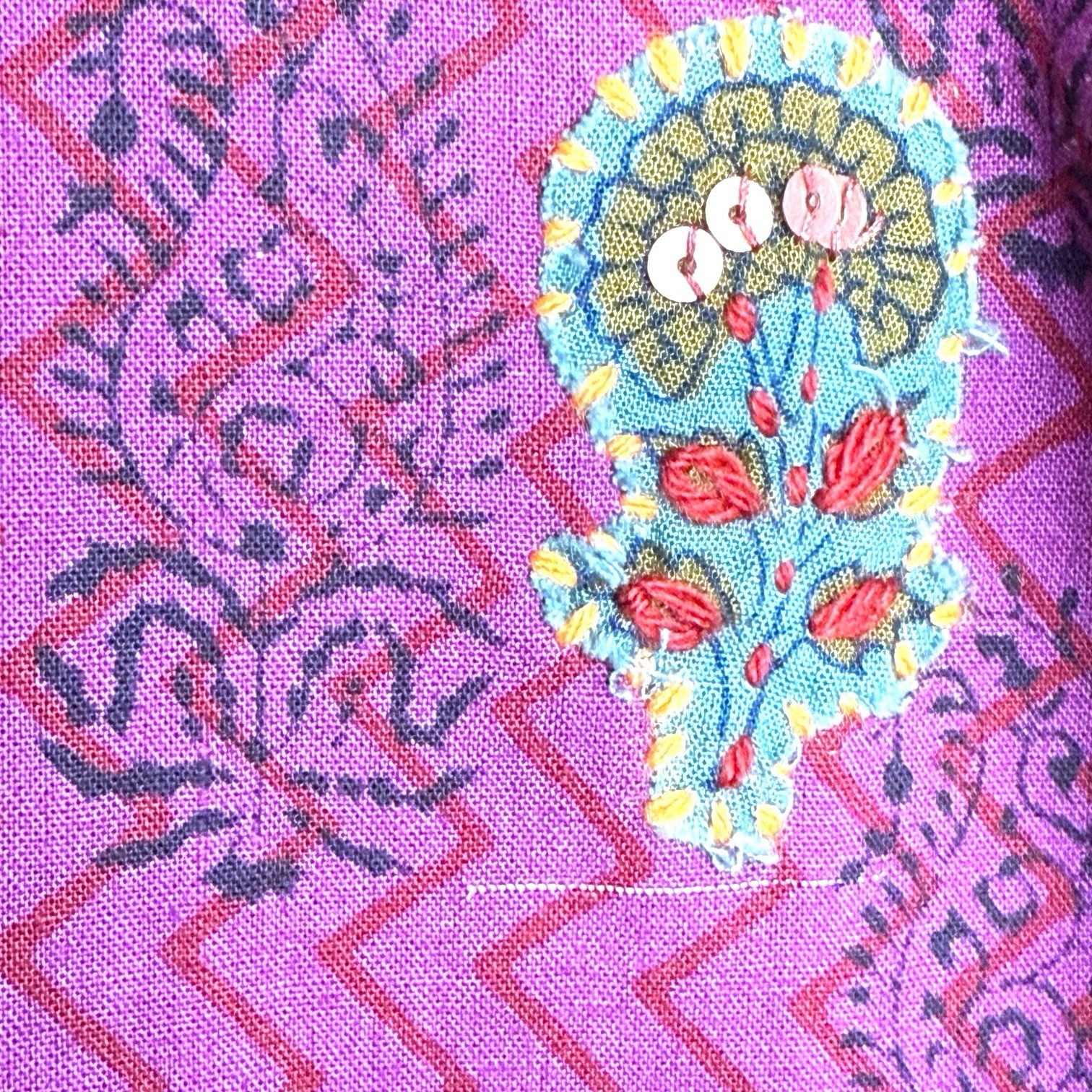 Patchwork Block Print Tunic Womens PL Artisan Hip… - image 15