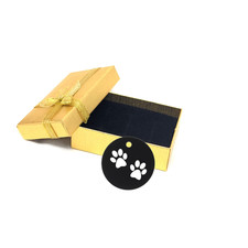 Round Black Tag with Pet Paw Print Engraving, Unique Gift for Cat Dog Parents