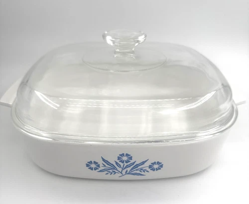 Vtg Corning Ware A-10-B Blue Cornflower 10" Casserole Dish w/ A-12-C Pyrex Lid