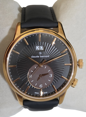 Claude Bernard Dual Time Rose Gold Tone Sapphire Men's Watch 62007-37R-NIBRR