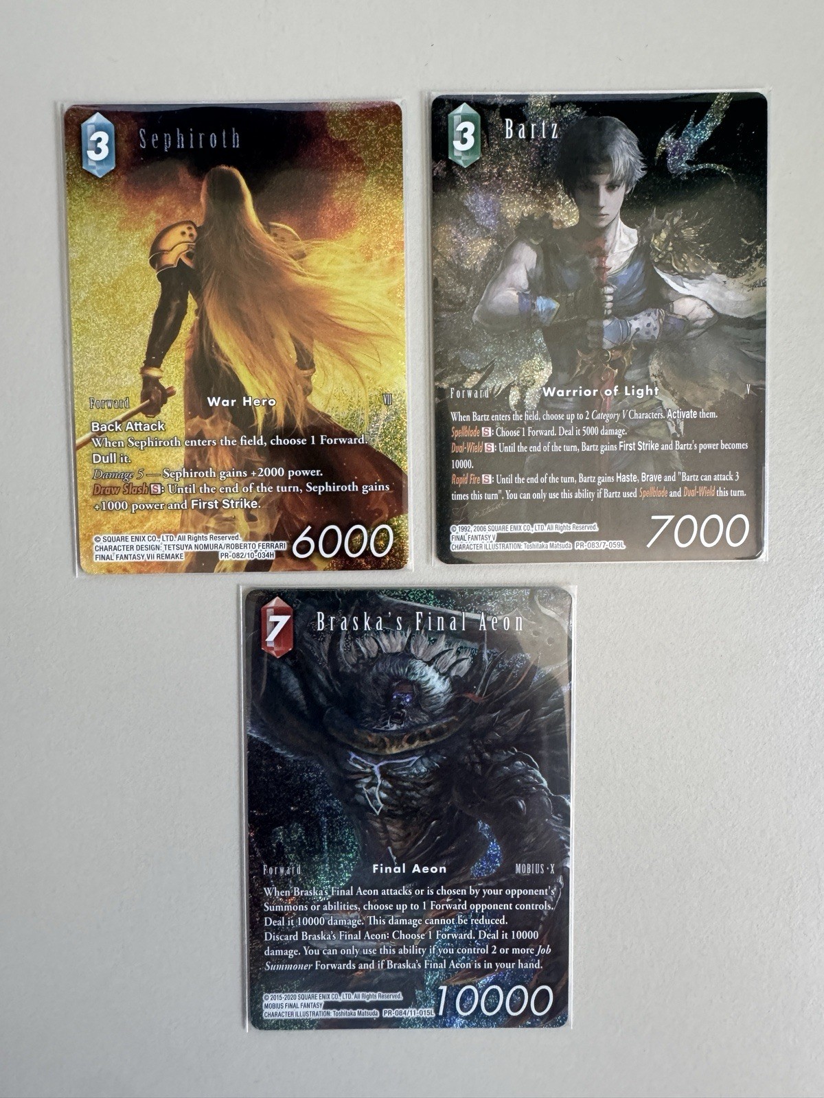Square Enix FF TCG 3 carte promo Sephiroth Bartz Braska’s Final Aeon EN