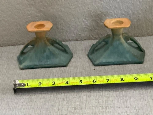 ROSEVILLE ART POTTERY VTG RARE FUTURA CANDLE HOLDERS ART-DECO